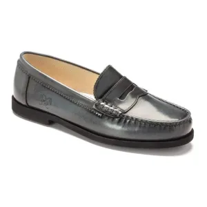 2525 - Gray Polished Leather Girls School Loafer