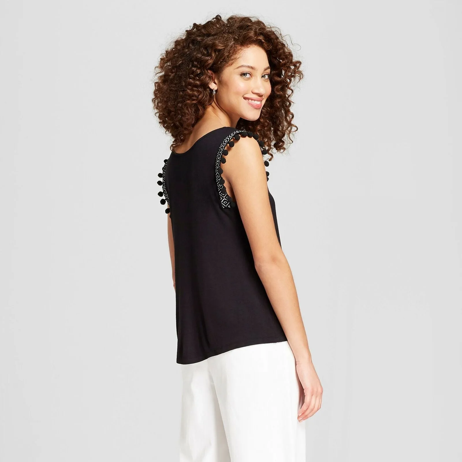 A New Day Women's Pom Pom Trim Tank Top Sleeveless Top