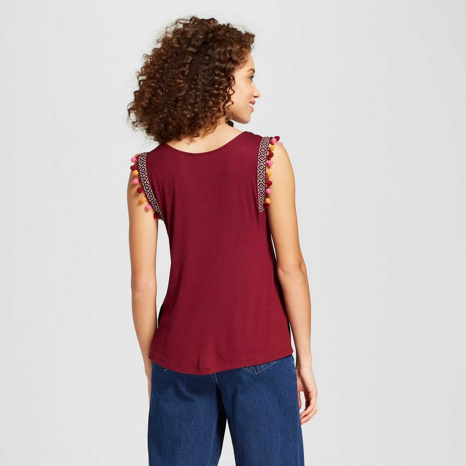 A New Day Women's Pom Pom Trim Tank Top Sleeveless Top