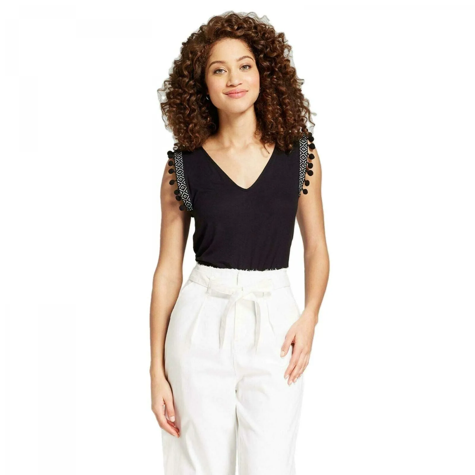 A New Day Women's Pom Pom Trim Tank Top Sleeveless Top