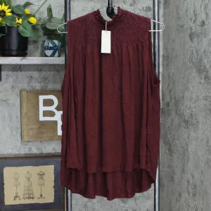 A New Day Women's Sleeveless Smocked Linen Top 567486 Burgundy Purple XL
