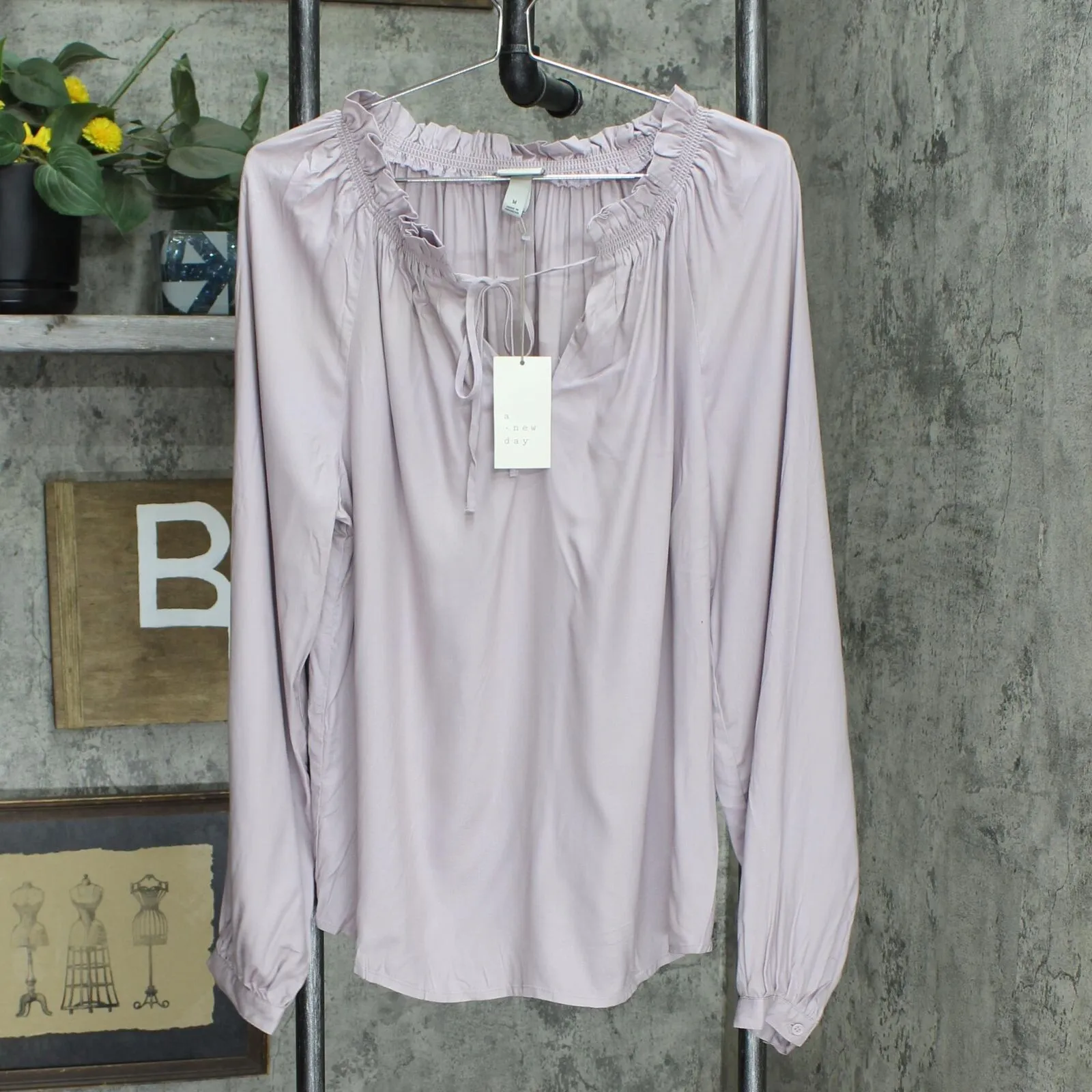 A New Day Women's Slim Fit Bishop Long Sleeve Blouse 564812