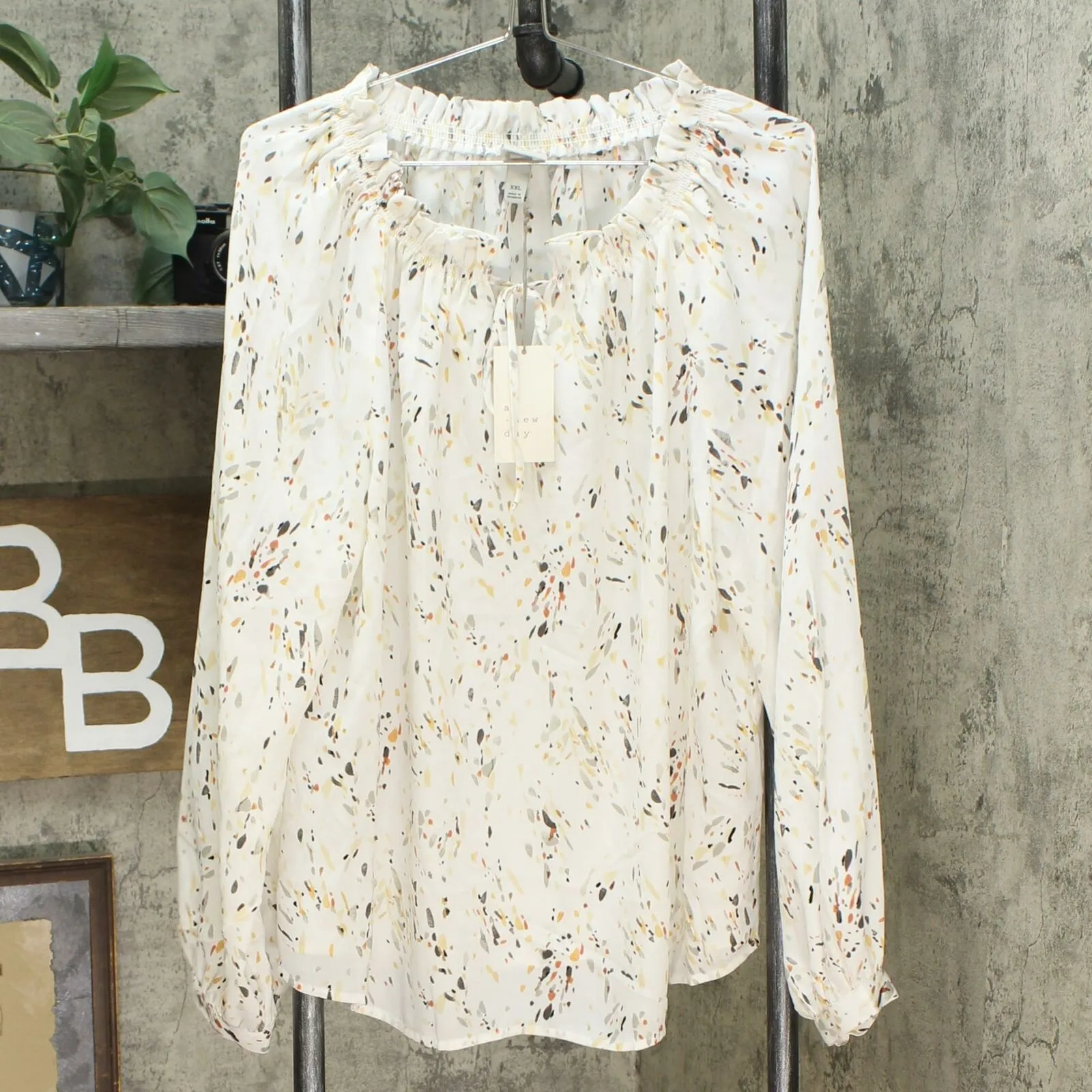 A New Day Women's Slim Fit Bishop Long Sleeve Blouse