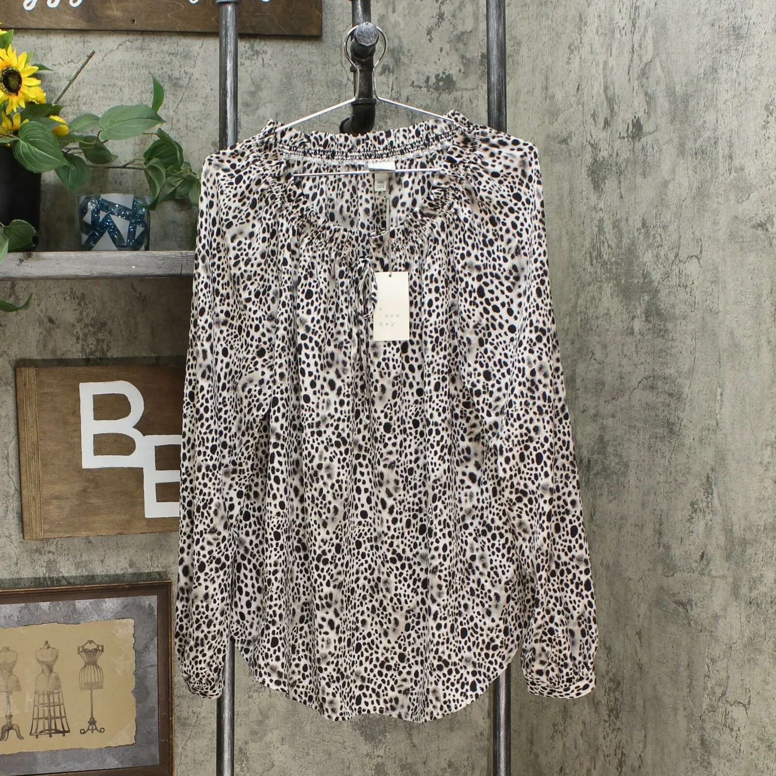 A New Day Women's Slim Fit Bishop Long Sleeve Blouse