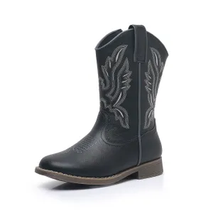 Apakowa Kids Boys Girls Square Toe Cowboy Boots-RF917-Black