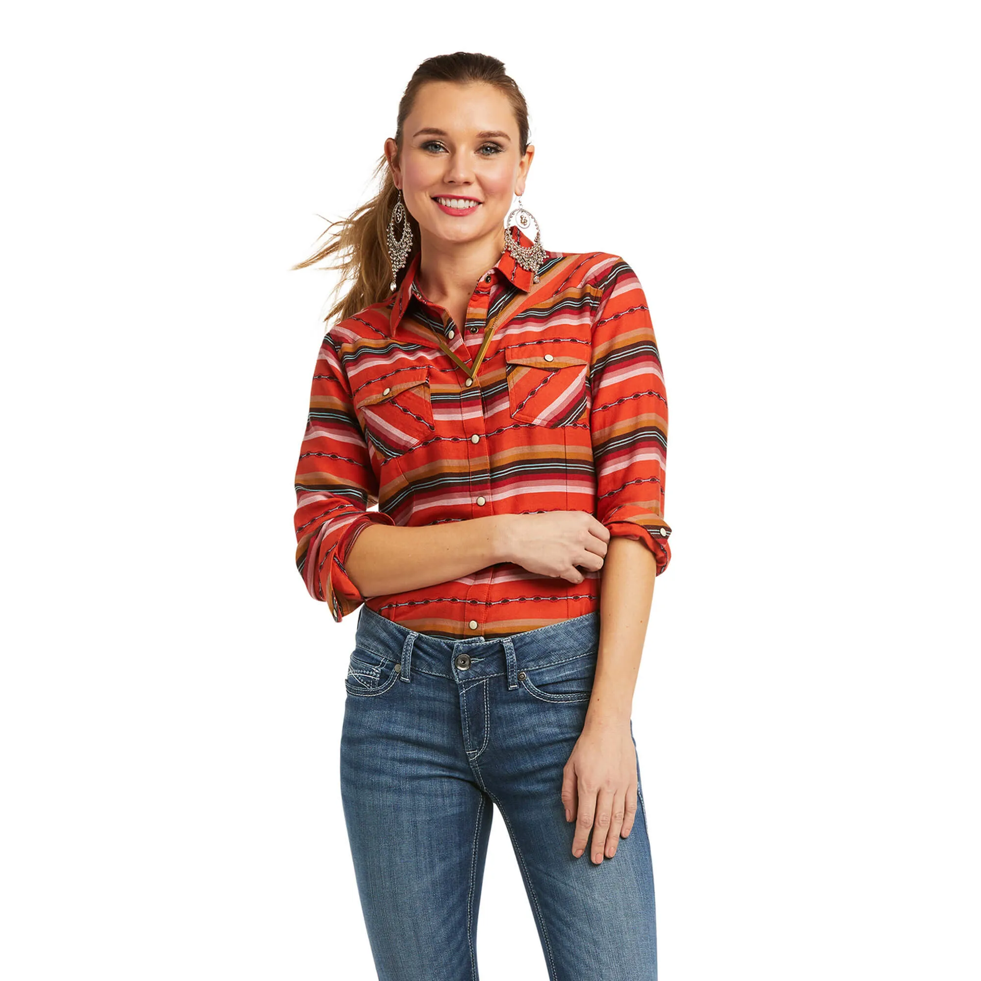 Ariat Ladies REAL Oasis Serape Western Shirt - Orange