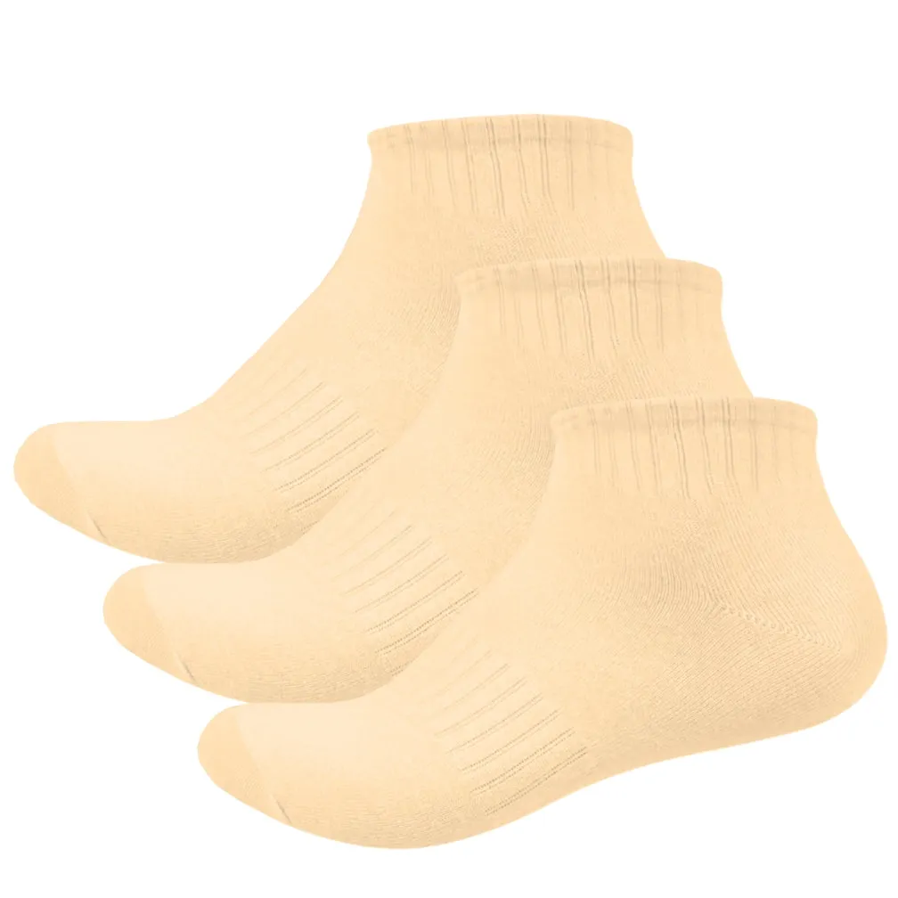 Basic Plain Low Cut Ankle Length Cotton Socks w/ Ribbed Leg and Foot Arch Support
