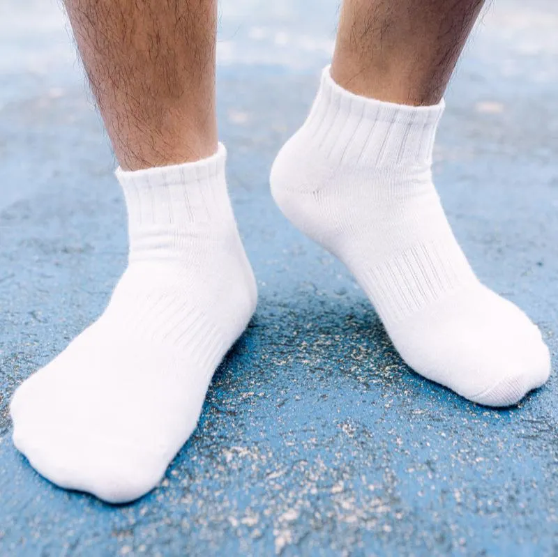 Basic Plain Low Cut Ankle Length Cotton Socks w/ Ribbed Leg and Foot Arch Support