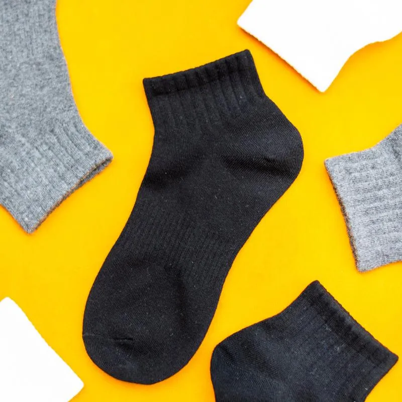 Basic Plain Low Cut Ankle Length Cotton Socks w/ Ribbed Leg and Foot Arch Support
