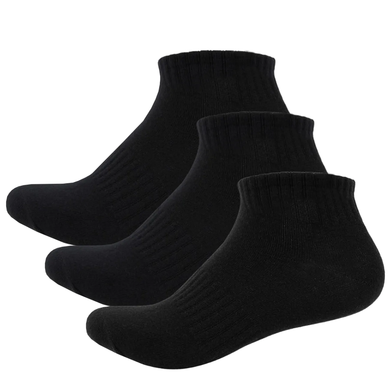 Basic Plain Low Cut Ankle Length Cotton Socks w/ Ribbed Leg and Foot Arch Support