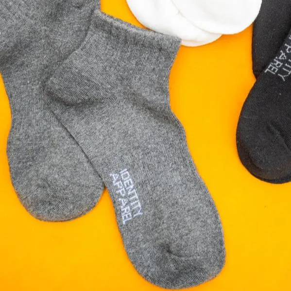 Basic Plain Low Cut Ankle Length Cotton Socks w/ Ribbed Leg and Foot Arch Support