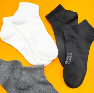 Basic Plain Low Cut Ankle Length Cotton Socks w/ Ribbed Leg and Foot Arch Support