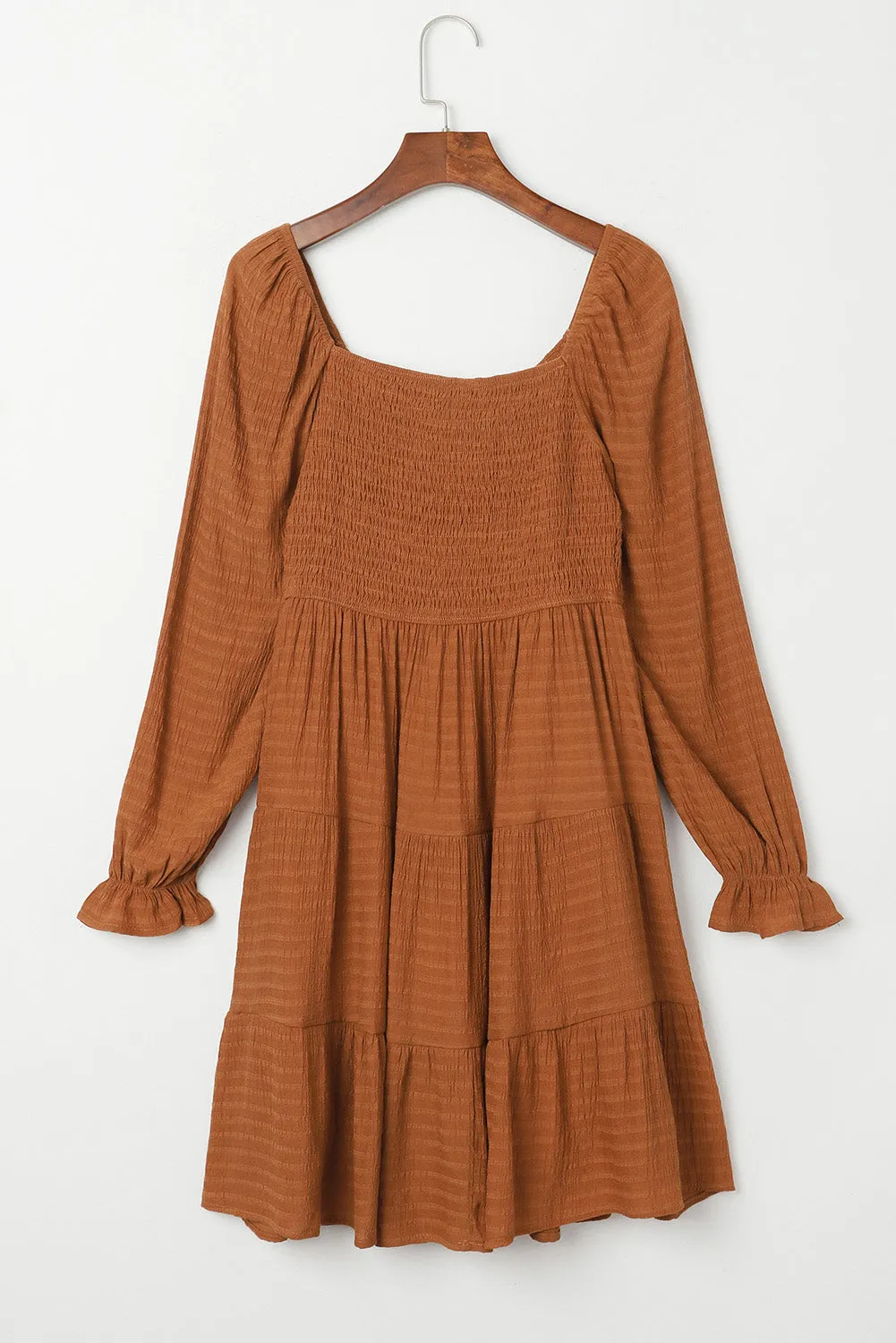 Black Bishop Sleeve Smocked Tiered Mini Dress