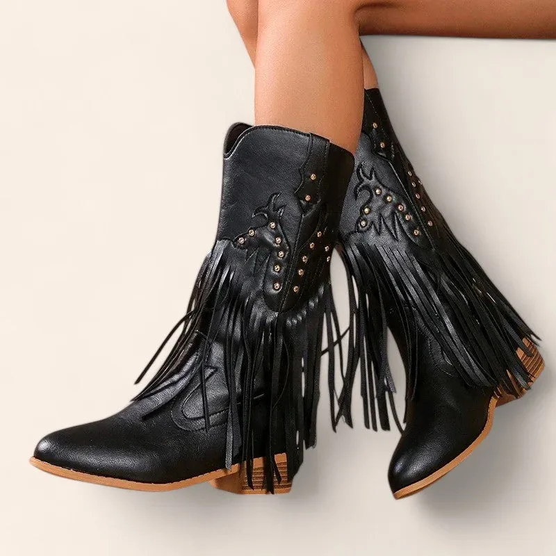 Black cowboy boots with fringes - N°30