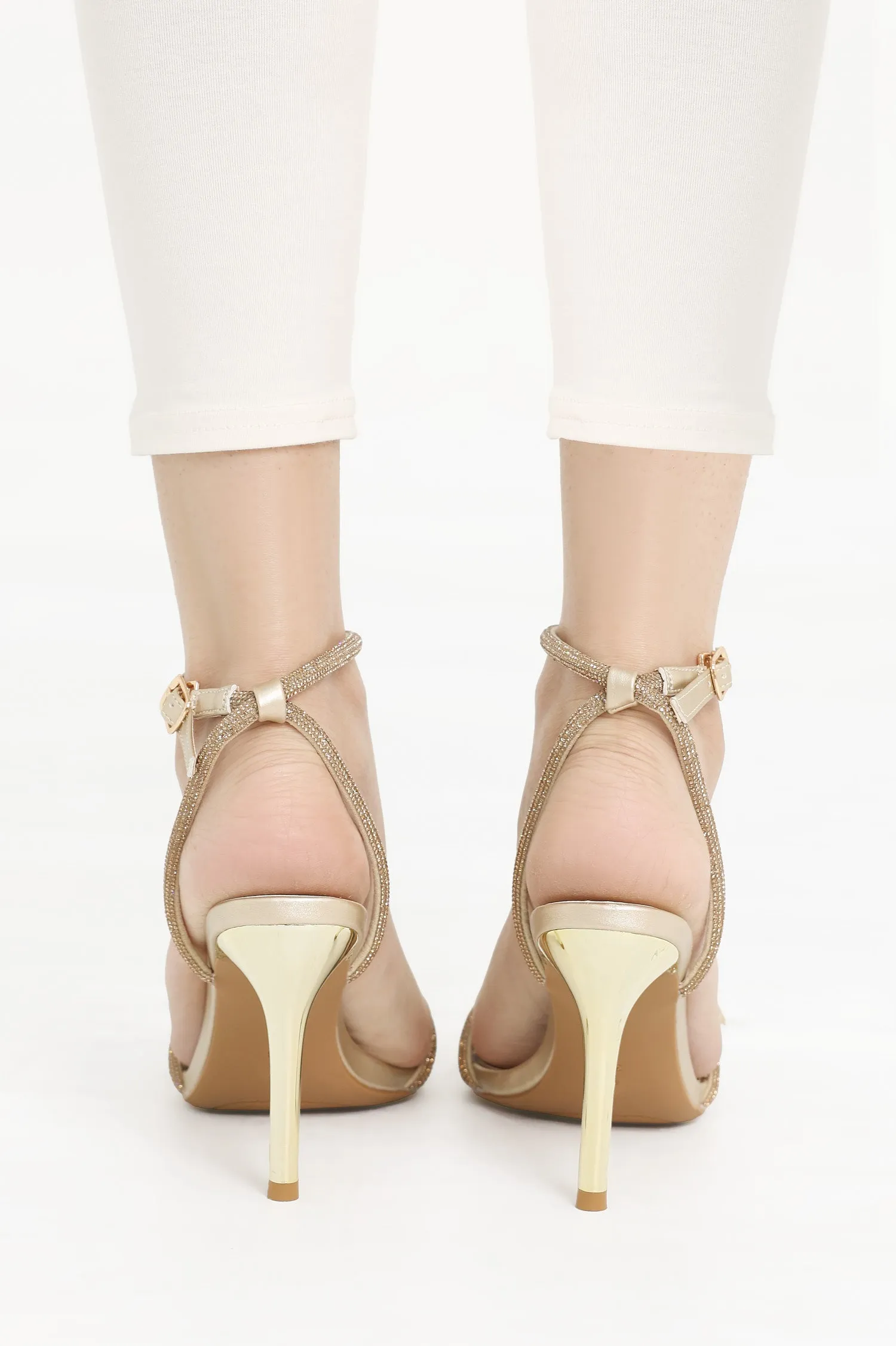 BLUSH BLOSSOM STILETTO SANDALS-GOLD