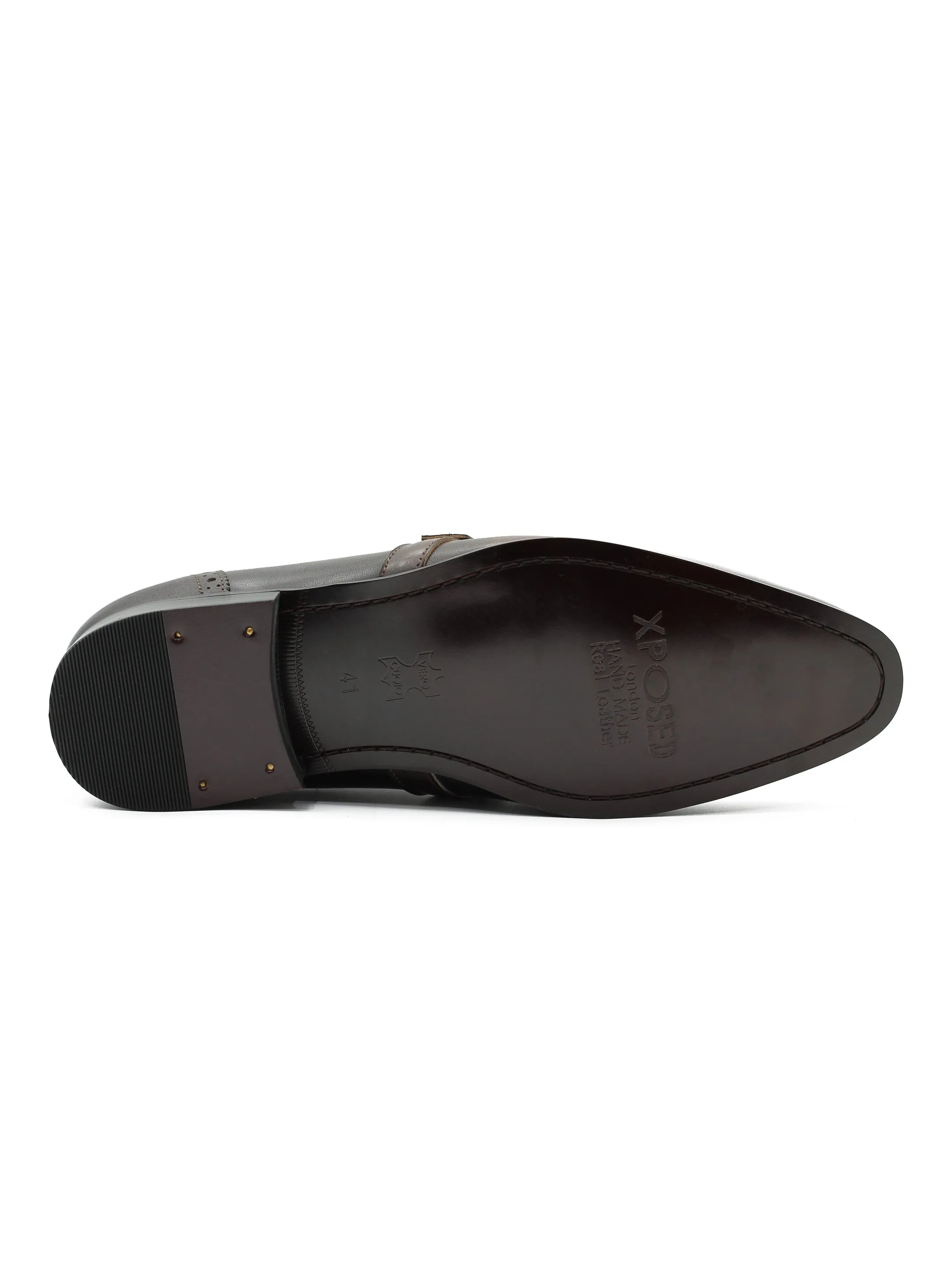 BROWN LEATHER & SUEDE MONK STRAP BROUGES