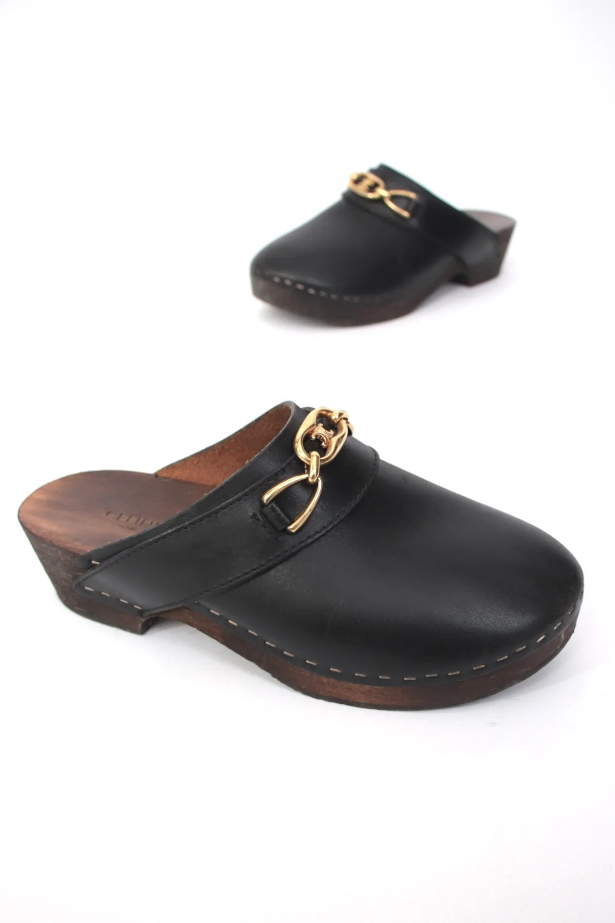 Celine Leather Horse-Bit Clogs