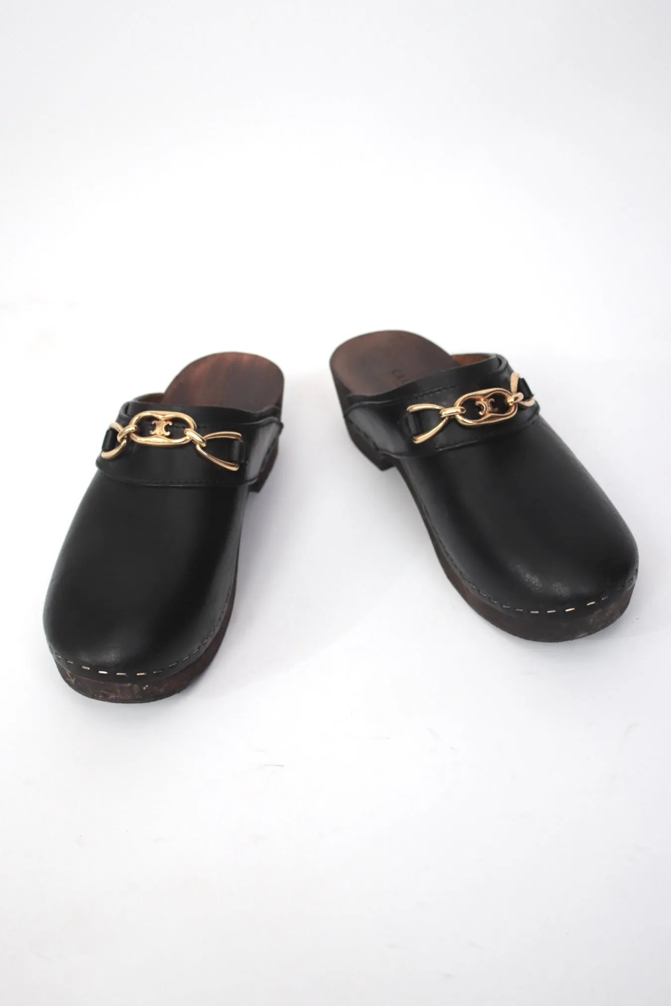 Celine Leather Horse-Bit Clogs
