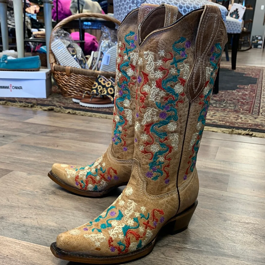 CIRCLE G BY CORRAL WOMEN'S FLORAL EMBROIDERY SNIP TOE WESTERN BOOTS