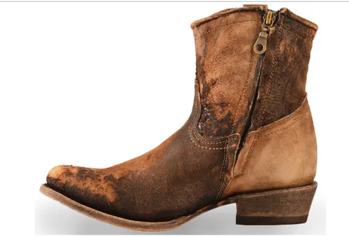 Corral Ladies Abstract Chocolate Tan Lamb Short Booties C1064