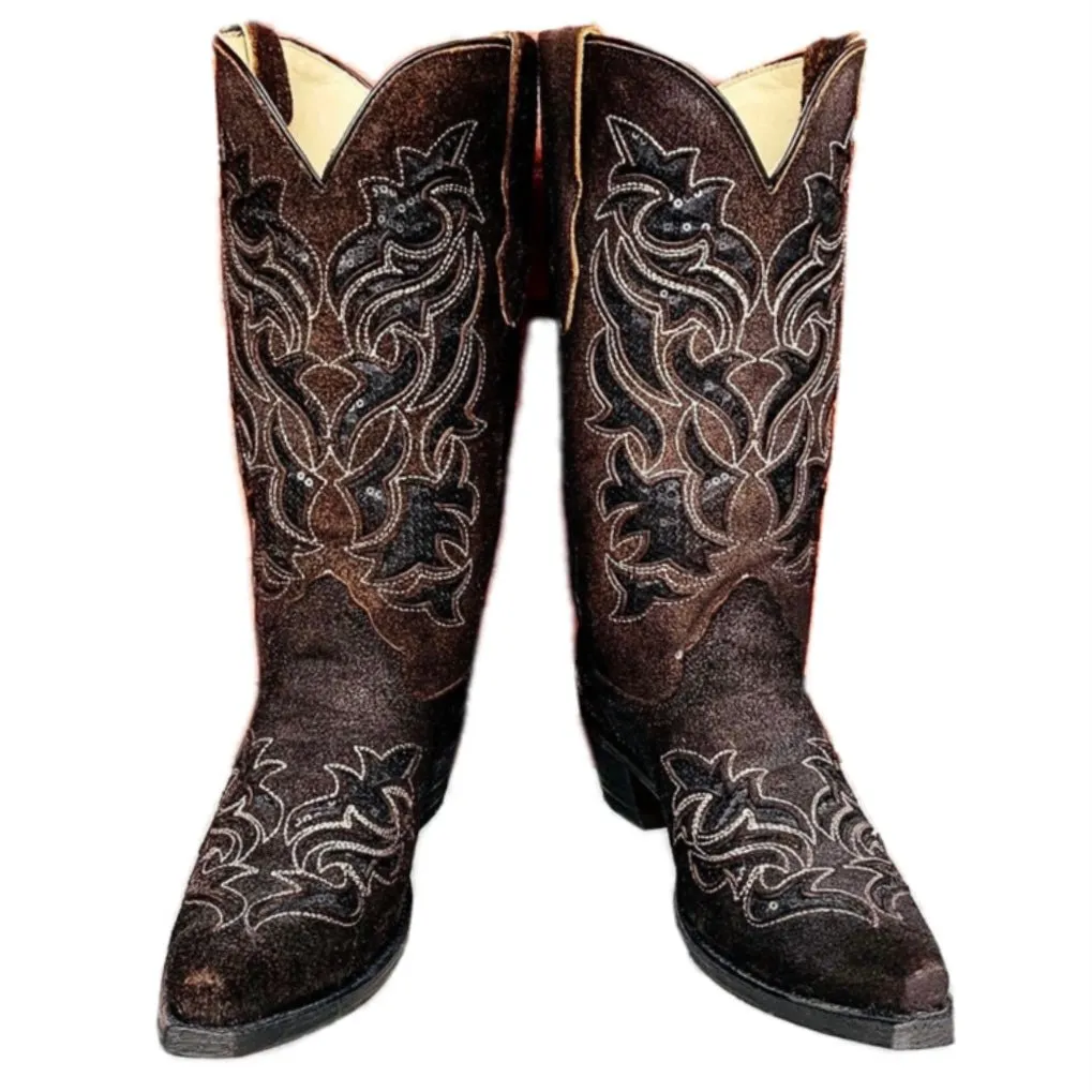 CORRAL Sequin Inlay Black Snip Toe Cowgirl Cowboy Western Boots