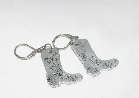 cow boy boots dangle earrings , cow girl  custom western theme earrings, personalized western jewelry , cow girl accessories