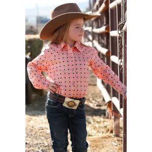 Cruel Girl's Peach and Navy Geometric Print Western Shirt