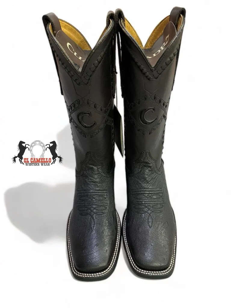 Cuadra Black Ostrich Belly Square Toe Boot CU470