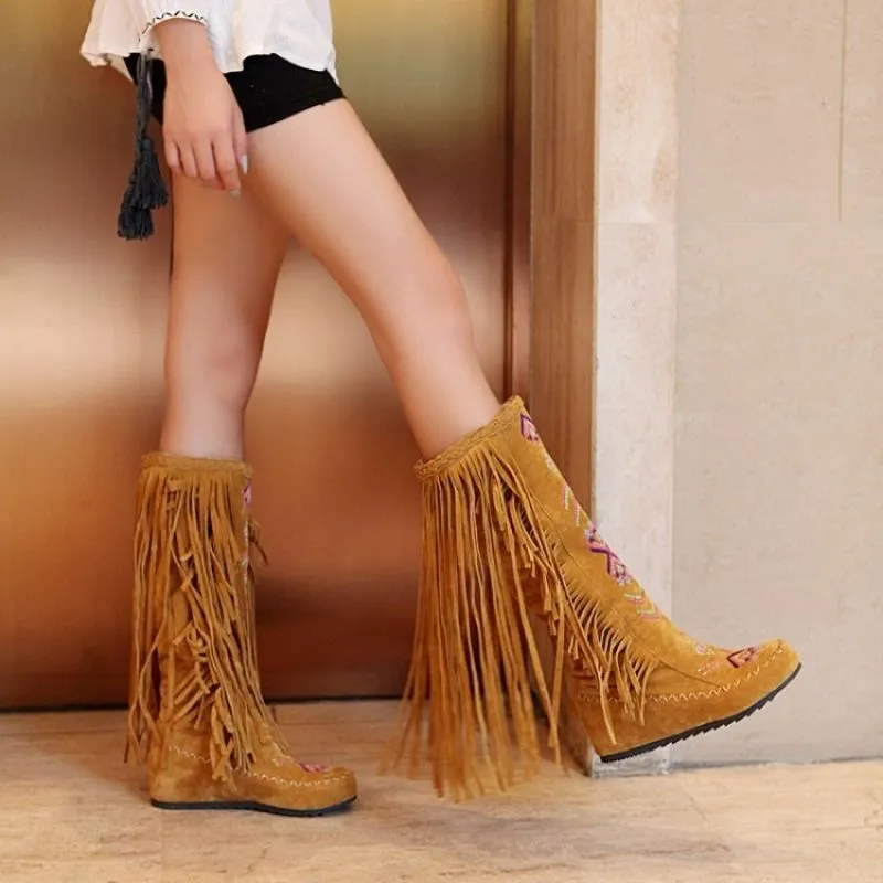 Customized Tassel Ethnic Style Heightening Western Boots