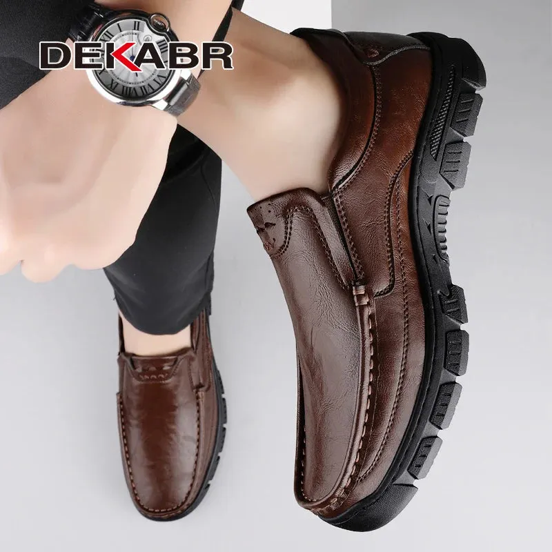 DEKABR Cowhide Men Loafers Lightweight Slip-On Formal-Casual Versatility Water-Resistant Casual Flexible Non-Slip Driving Shoes