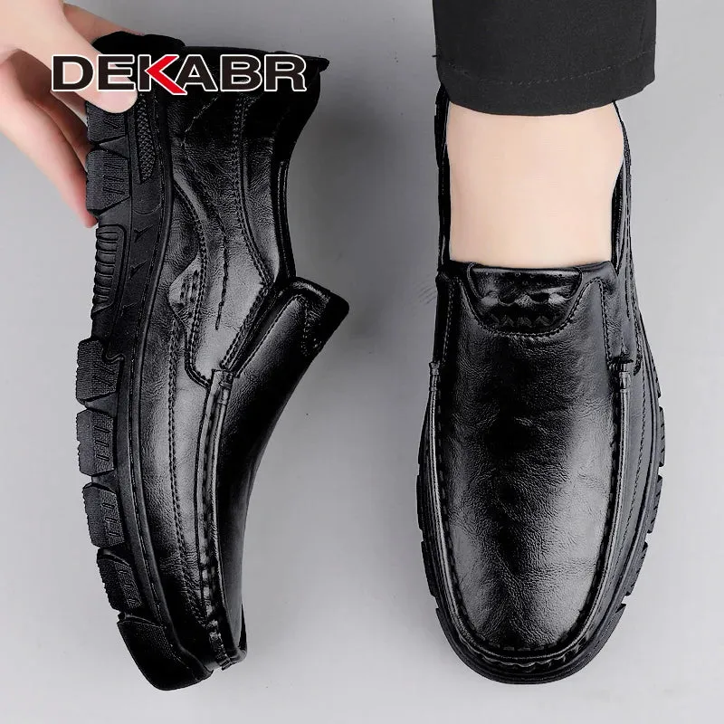 DEKABR Cowhide Men Loafers Lightweight Slip-On Formal-Casual Versatility Water-Resistant Casual Flexible Non-Slip Driving Shoes