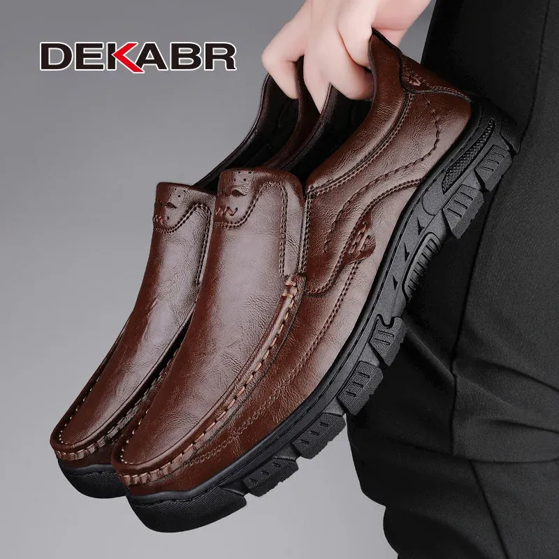 DEKABR Cowhide Men Loafers Lightweight Slip-On Formal-Casual Versatility Water-Resistant Casual Flexible Non-Slip Driving Shoes