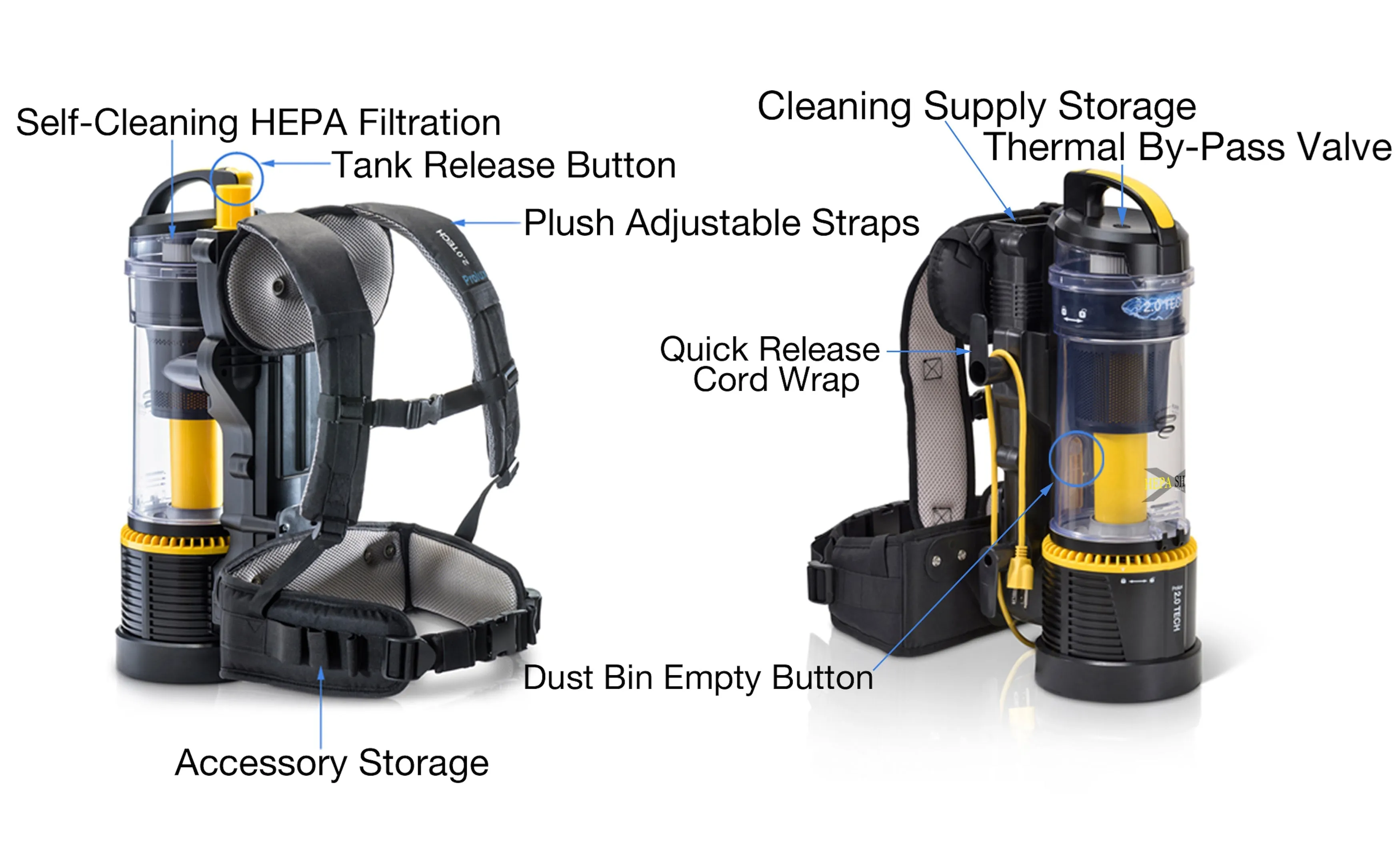 Demo Model Prolux 2.0 Commercial Bagless Backpack Vacuum with Power Nozzle