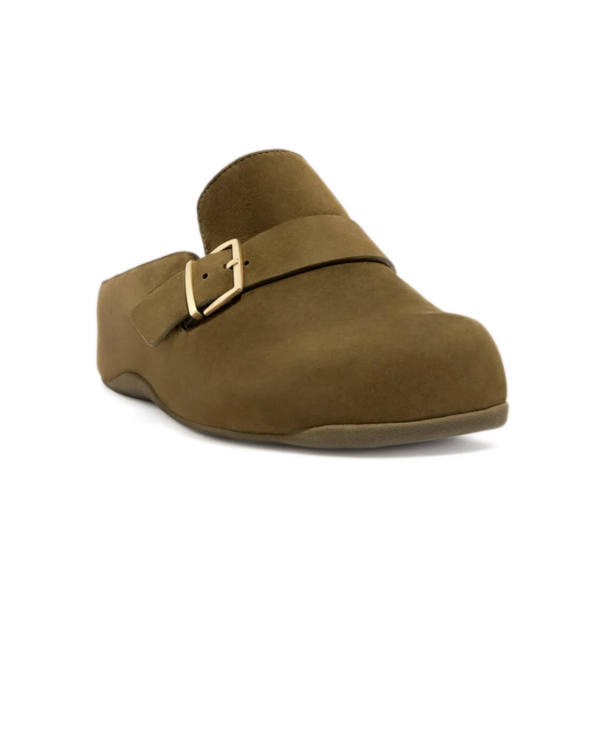 FitFlop Shuv Buckle-Strap Mossy Nubuck Clogs