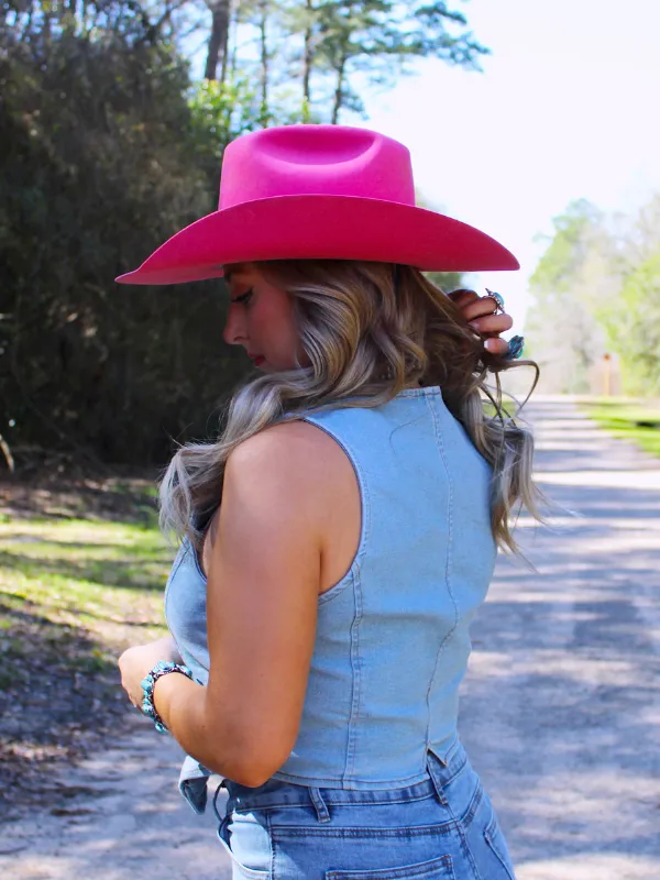 Head Over Boots Button Front Vest, Denim