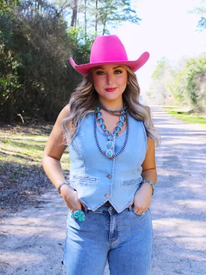 Head Over Boots Button Front Vest, Denim