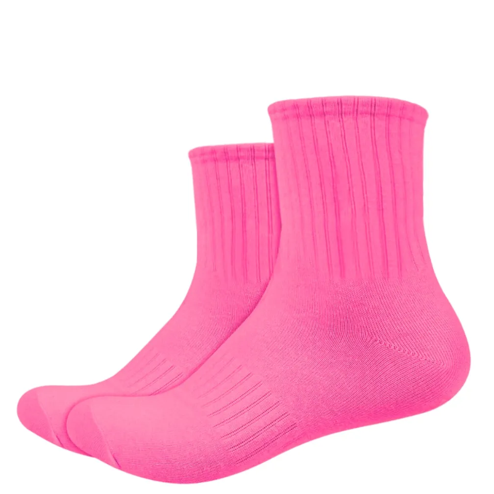 IDENTITY Apparel Unisex Colored Quarter Length Mid Cut Cotton Socks with Striped Ribbing and Arch Support