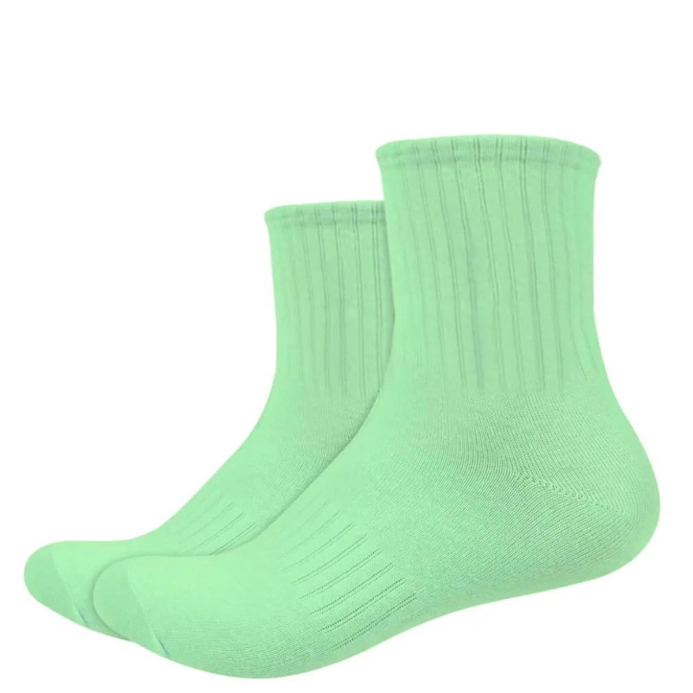 IDENTITY Apparel Unisex Colored Quarter Length Mid Cut Cotton Socks with Striped Ribbing and Arch Support