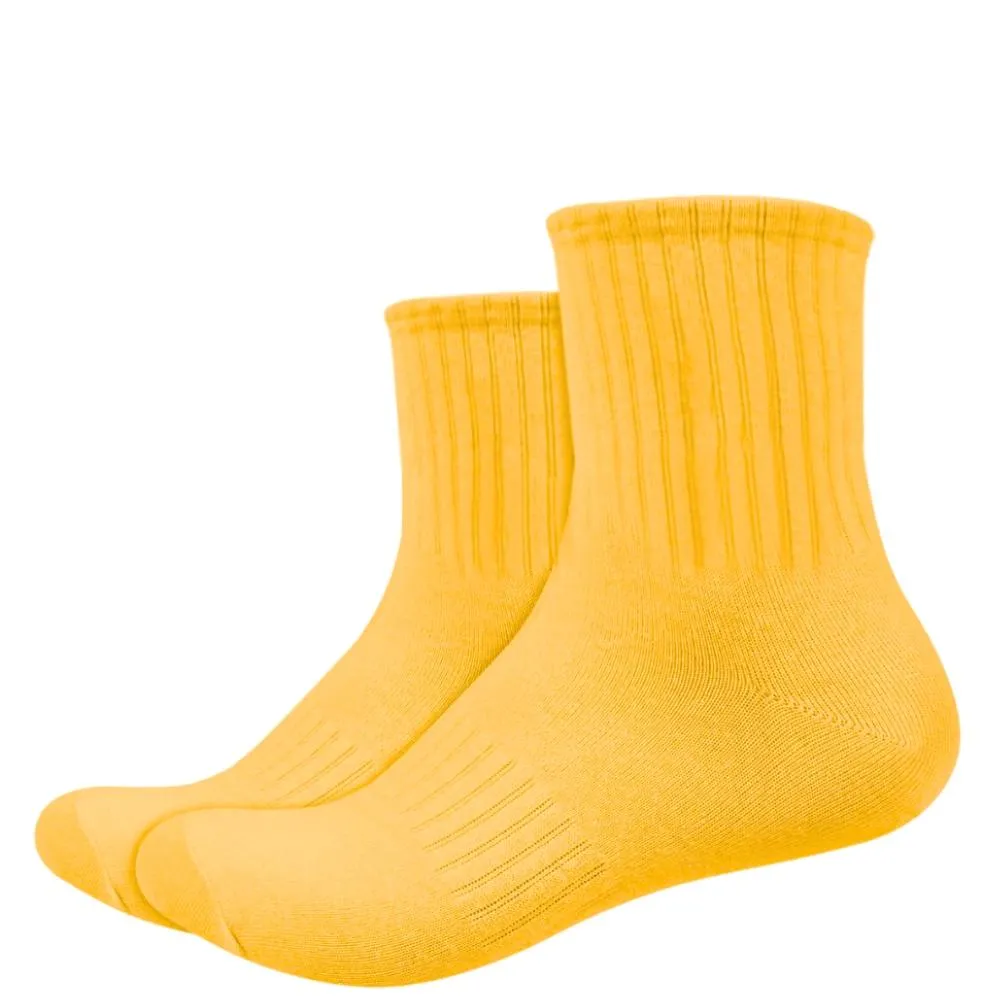 IDENTITY Apparel Unisex Colored Quarter Length Mid Cut Cotton Socks with Striped Ribbing and Arch Support