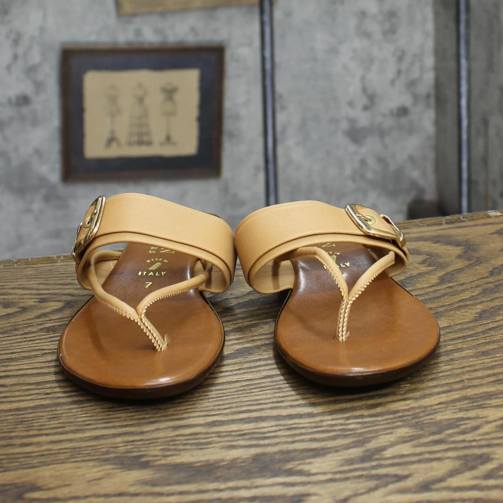 Italian Shoemakers Womens Buckle Strap Thong Sandals 167630c832aab3 Brown 7M