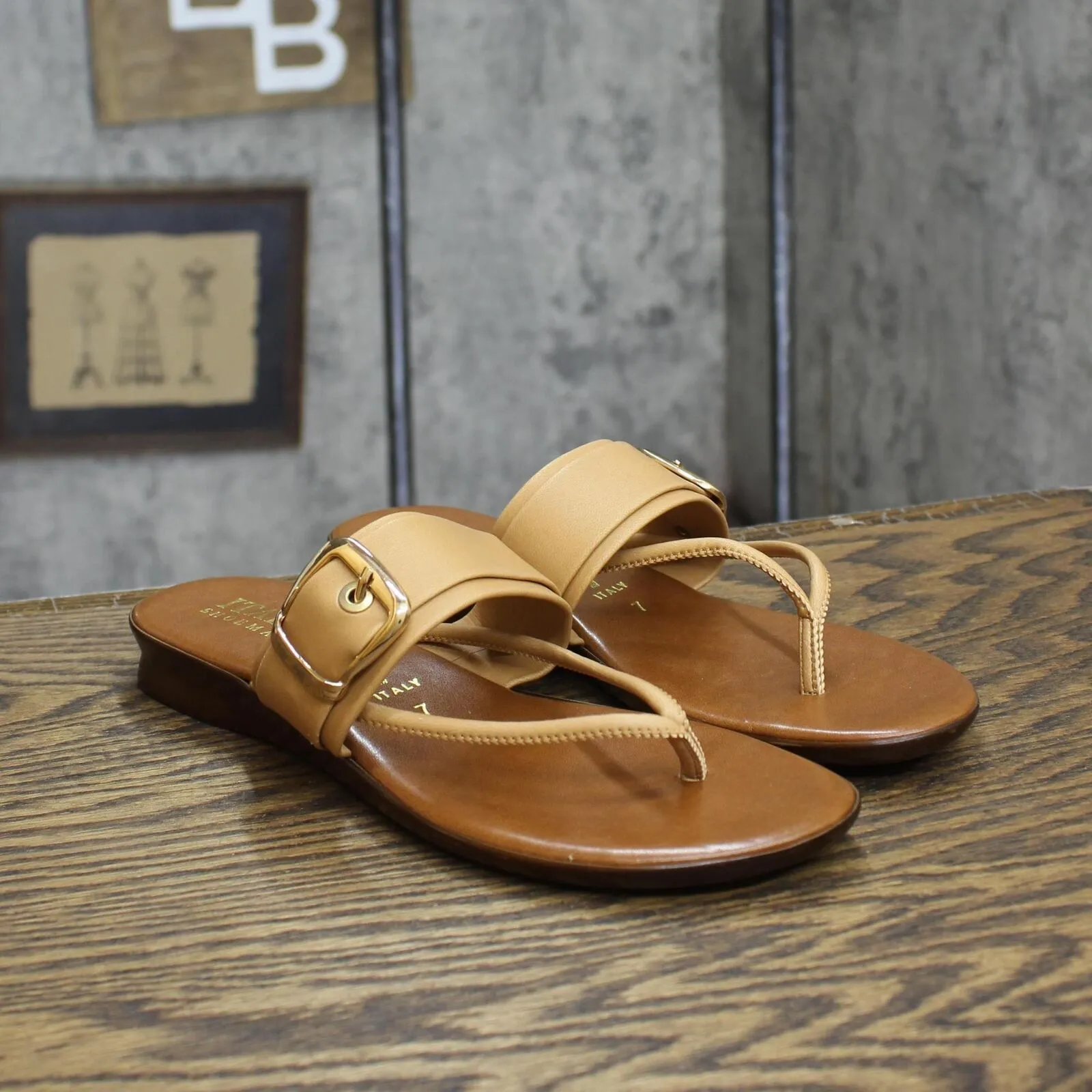 Italian Shoemakers Womens Buckle Strap Thong Sandals 167630c832aab3 Brown 7M