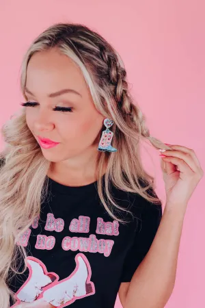 Jolene Beaded Cowgirl Boot Earrings By Taylor Shaye - Blue/Pink