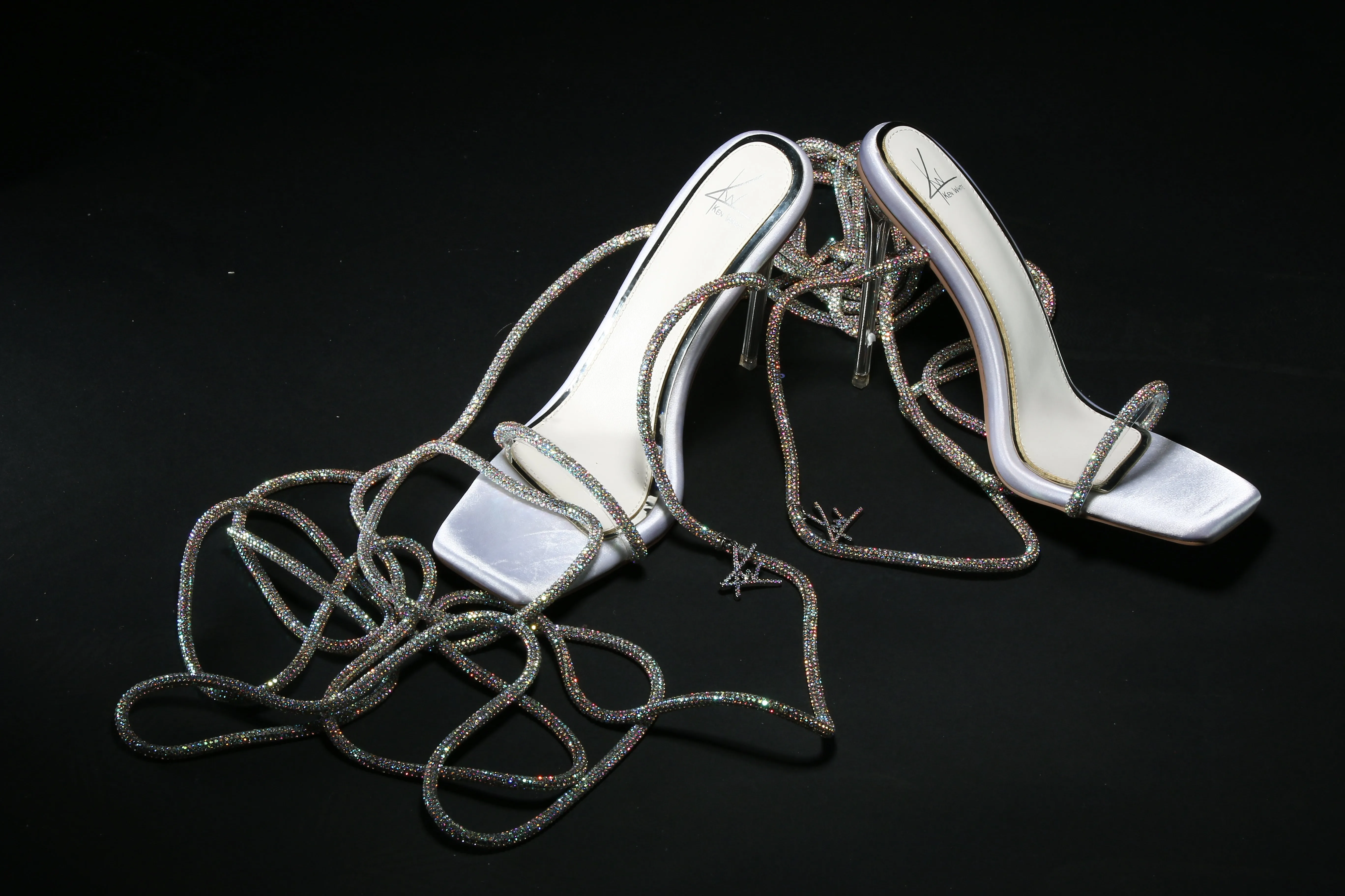 KW White Classic Crystal Sandals