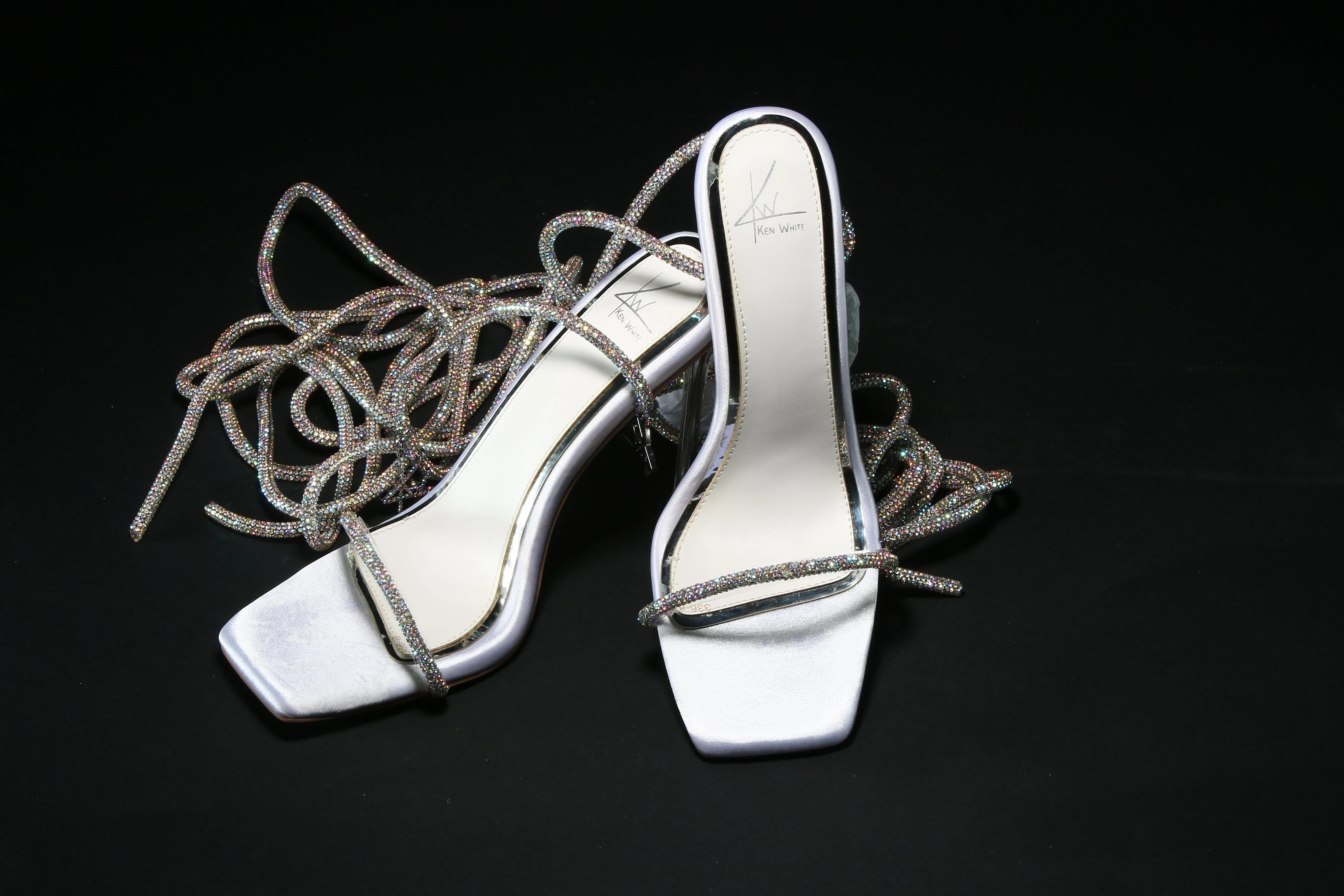 KW White Classic Crystal Sandals