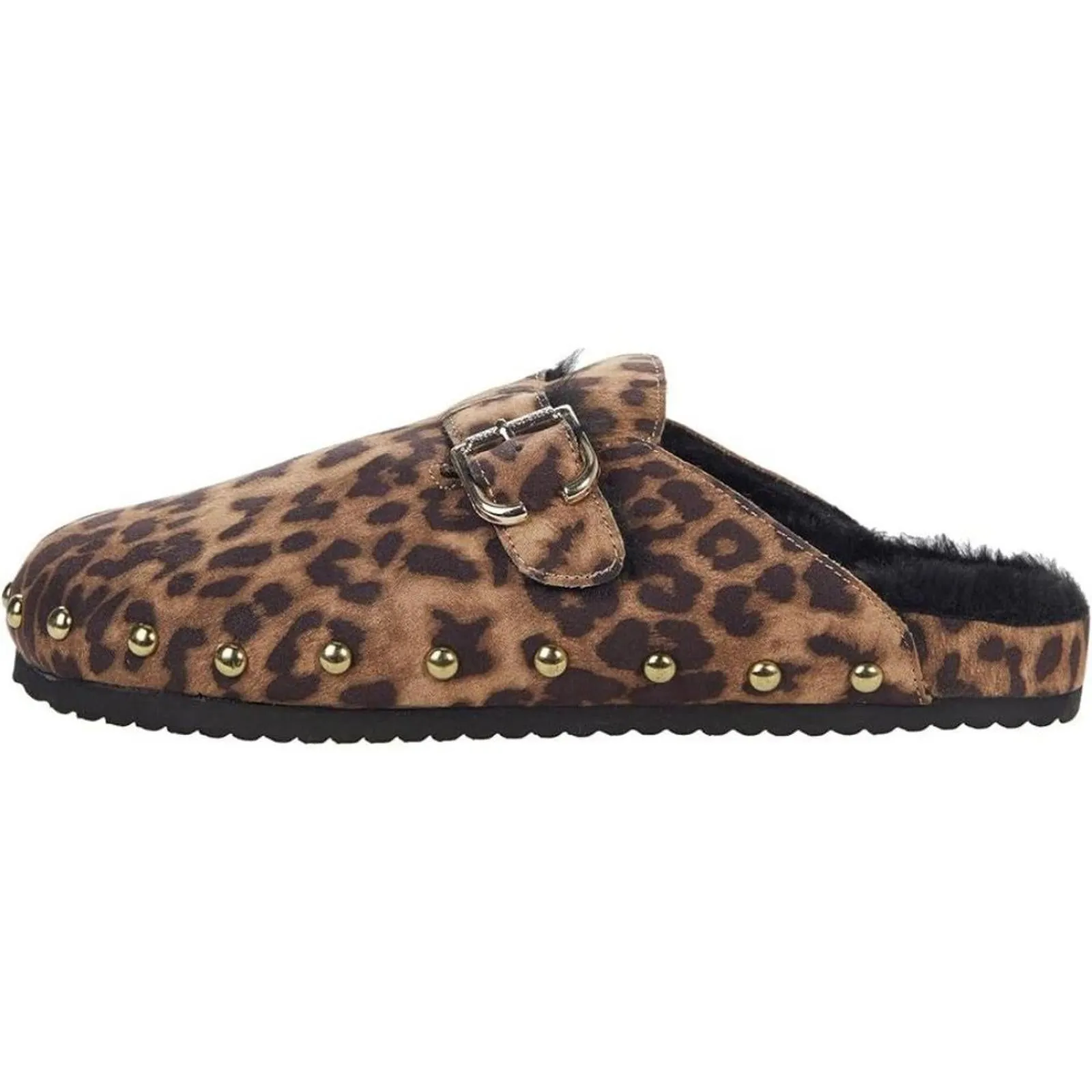 Lacia Leopard Studded Fur Lined Clogs