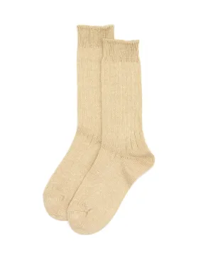 Linen Cotton Ribbed Crew Socks - Raw Beige