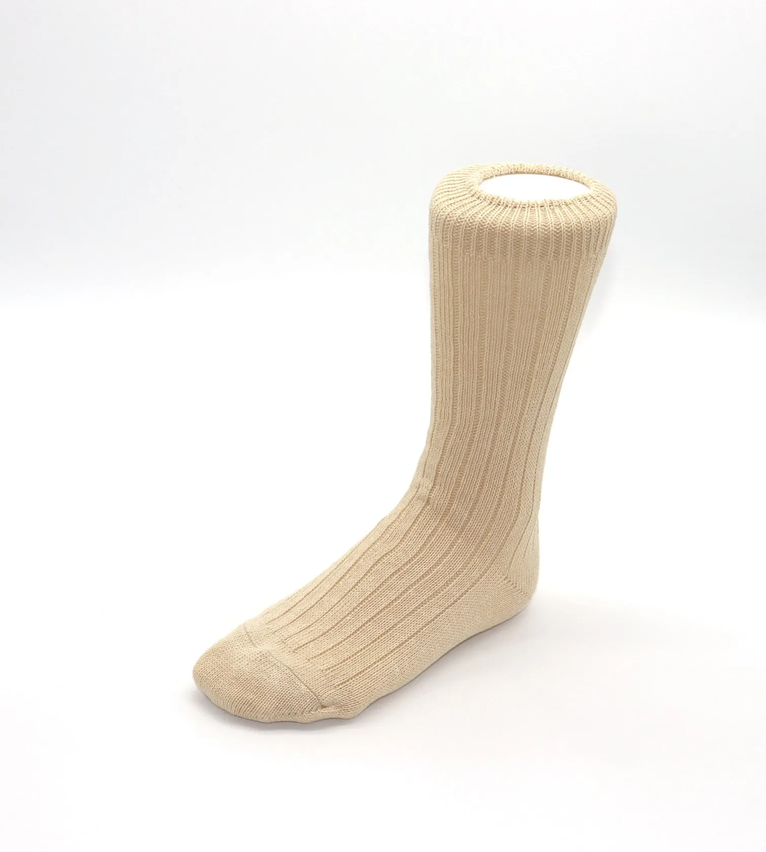 Linen Cotton Ribbed Crew Socks - Raw Beige