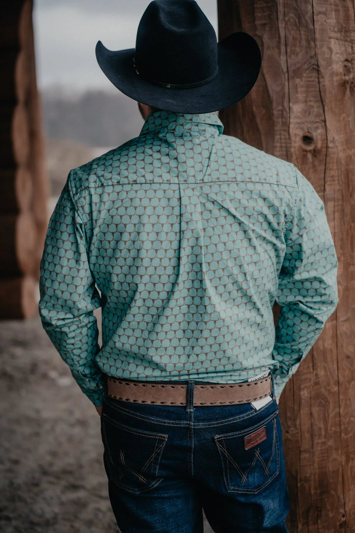 Longhorn Honey Comb Teal Pearl Snap by Justin Boots (1 S Only)