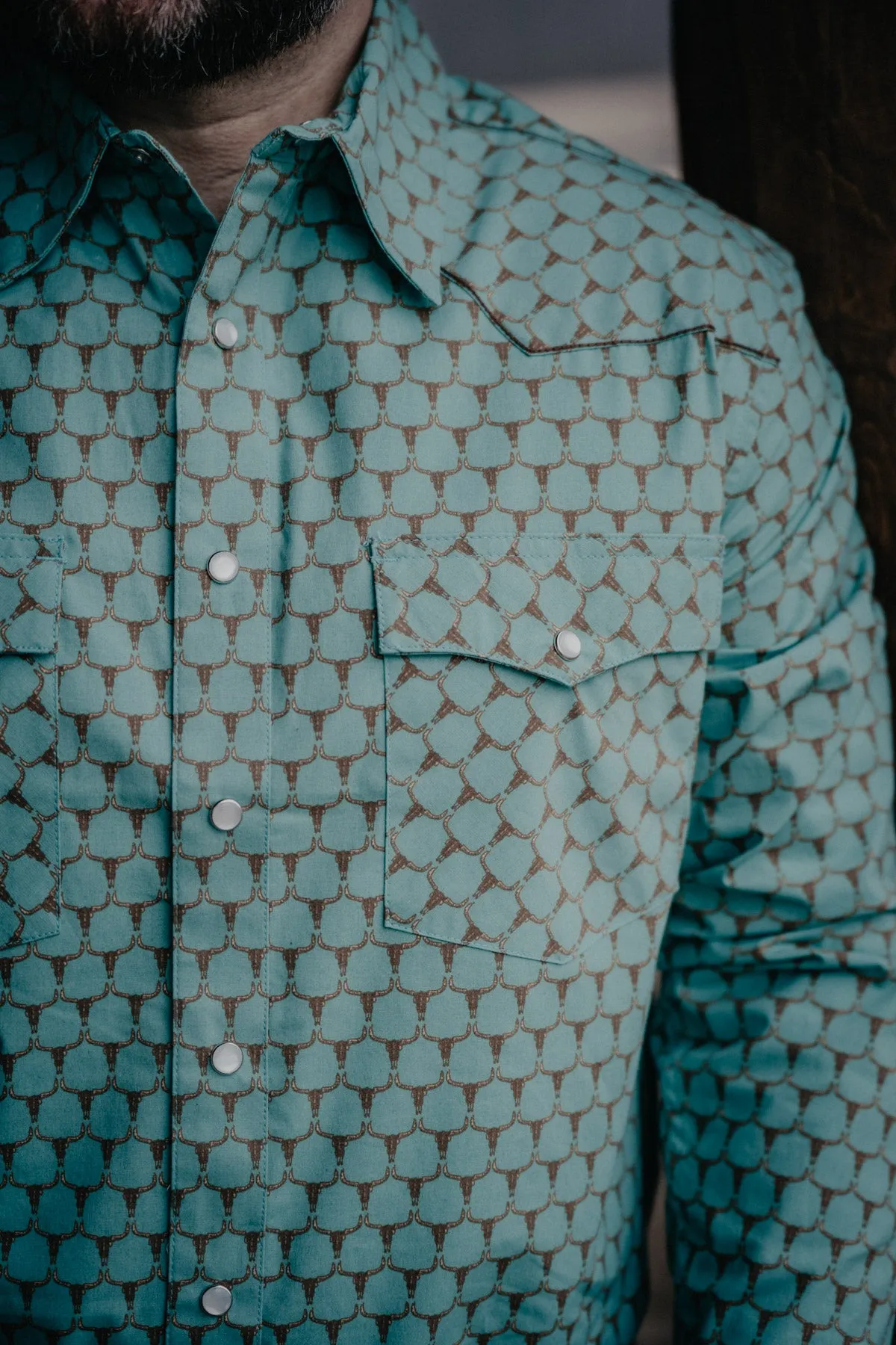 Longhorn Honey Comb Teal Pearl Snap by Justin Boots (1 S Only)