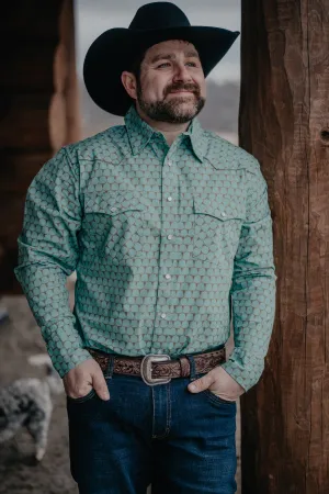 Longhorn Honey Comb Teal Pearl Snap by Justin Boots (1 S Only)